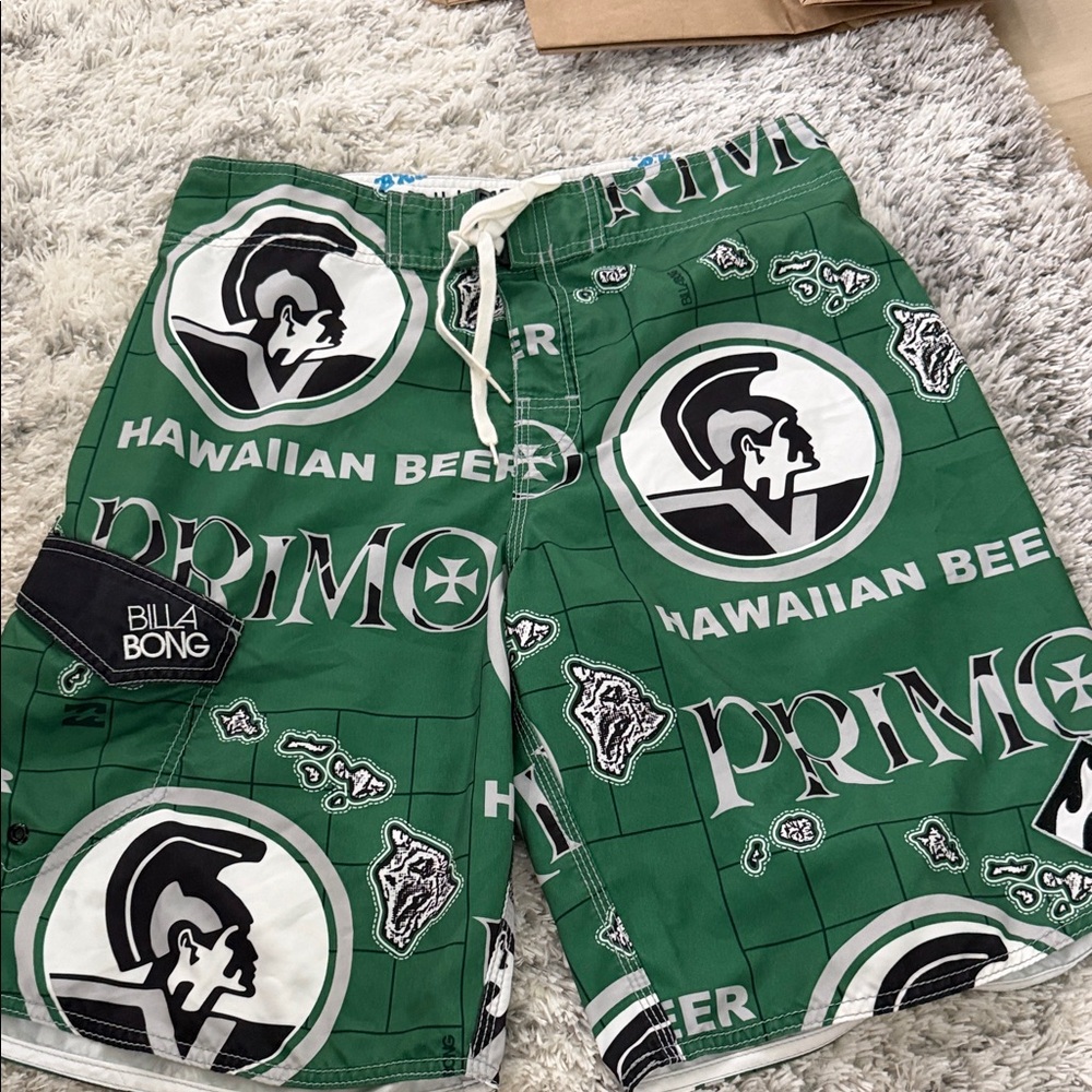 Billabong Green Hawaiian Print Men's Athletic Shorts